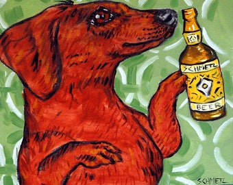 dachshund at the bar beer art tie coaster gift