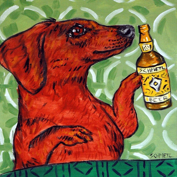 dachshund at the bar beer art tie coaster gift