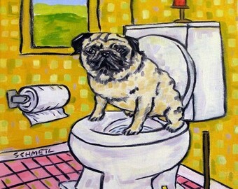 Funny Pug Coaster Tile - Dog Art Bathroom Decor - Animal Lover Gift - Handmade artwork