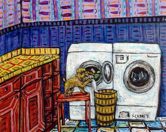 Brussels griffon doing laundry dog art print  on canvas with either .75 or 1.5 inch stretcher Bars
