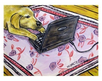 Golden Retreiver Computer Dog Art Print  JSCHMETZ modern FOLK  POP art gift