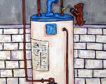 dachshund plumber dog art print on stretched canvas witheither .75 or 1.5 stretcher bars - multiple sizes
