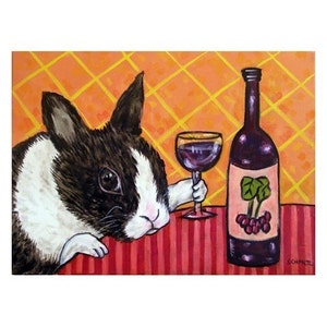 bunny at the wine bar 13x19 animal art print - matte or glossy