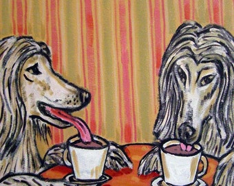 Aghan Hounds at the Coffee Shop Dog Art coaster tile Gift