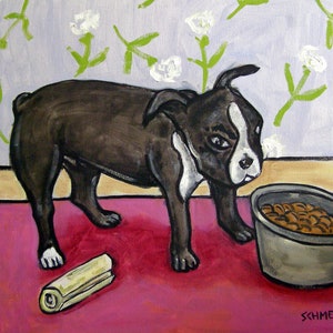 Boston Terrier dog art print, canvas dog wall art, boston terrier painting