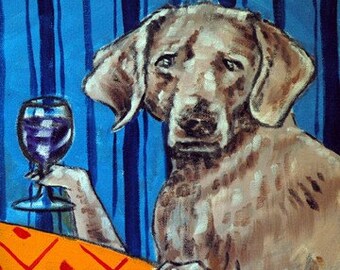 Weimaraner wine dog ceramic fine art coaster tile by SChmetzpetz