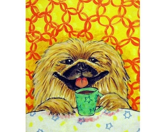 Pekingese at the Coffee Shop Dog Art Print Gift - canvas or paper print - multple sizes