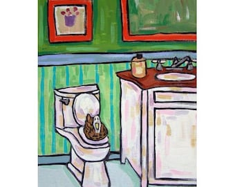 Duck in the Bathroom Bird 13x19 Art Print - glossy or matte