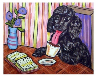 Poodle at the Coffee Shop Cafe Dog Art PRINT 13x19 JSCHMETZ modern abstract folk pop art american ART gift