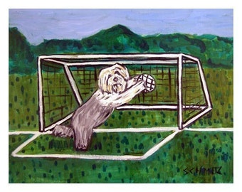 Old English sheepdog - soccer- art- OES art- soccer PRINT, sheepdog  PRINT- , gift,- dog, dog art, dog print, goalie art,