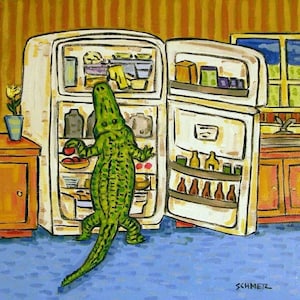Alligator Raiding the Fridge Animal art tile coaster - Multiple sizes