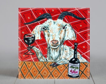 goat art, goat wine, goat coaster, tile goat, ceramic goat, farm animal , animal decor, animal coaster set,coaster goat, wine coaster