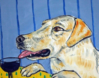 yellow lab labrador retriever at the wine bar - dog art - tile coaster - gift - animal