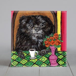 black pomeranian dog  wine coaster tile gift pet decor art