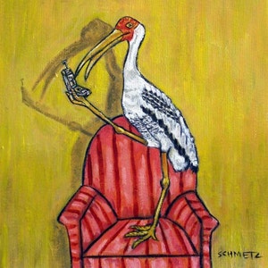 Painted Stork Talking on a Cell Phone Bird art tile coaster