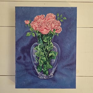 Original Oil Painting of rosess in a vase - 16x12Inch with Gallery Wrap Edges