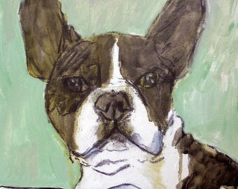 french bulldog reading dog art print - stretched canvas or paper print - multple sizes