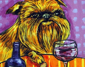brussels griffon at the wine bar - dog art - tile coaster - animal home decor - gift