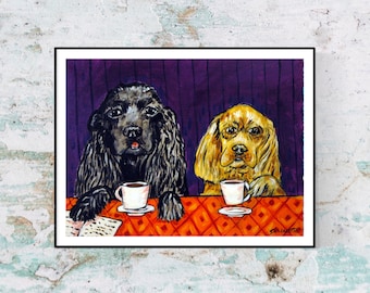 Cocker Spaniel dog art print - Canvas or Paper Print - coffee decor - animal decor - multiple sizes available