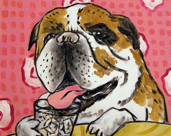 bulldog art - Bulldog Drinking a Glass of Water Dog Art Print  JSCHMETZ modern abstract folk pop art gift