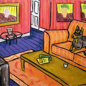 Doberman Pinscher Watching television Dog Art Print on matte or glossy paper - home decor