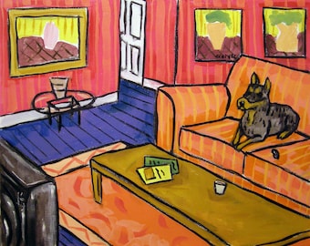 Doberman Pinscher Watching television Dog Art Print on matte or glossy paper - home decor