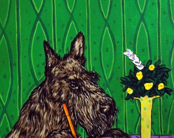 Scottish Terrier Writing in a Journal Dog Art Print onmatte or glossy paper - home office artwork