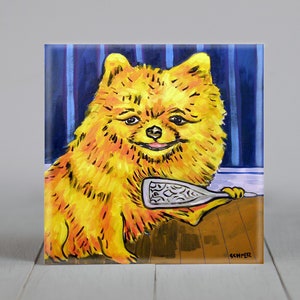 Pomeranian coaster, decorative tile, decorative salon, coaster,animal decor,dog lover gift,pomeranian art