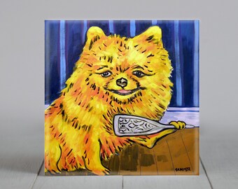 Pomeranian coaster, decorative tile, decorative salon, coaster,animal decor,dog lover gift,pomeranian art