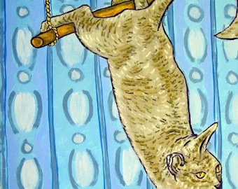 cat tile - cat art - Grey Cat on the Trapeze Art coaster tile, cat gifts, gift