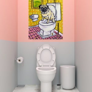pug art - Pug in the Bathroom Dog Art Print - pug gifts