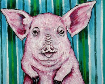 pig pink pig art coaster tile gift impressionism stripes farm animals print on tileartist