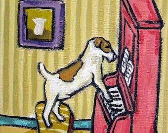 Jack Russell Terrier Playing the Piano Dog Art coaster tile