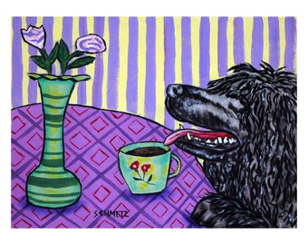 Portuguese Water Dog At the Coffee Shop Dog Art Print