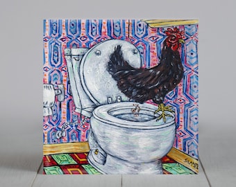 chicken in the bathroom animal art coaster tile gift