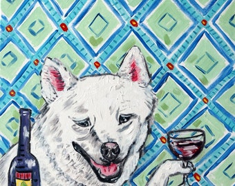 Shiba Inu art, dog art print, wine art, wine print, dog art print, on paper or stretched canvas,