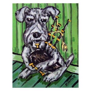 schnauzer playing the bagpipes 13x19 dog art print - matte or glossy