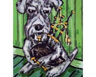 schnauzer playing the bagpipes 13x19 dog art print - matte or glossy