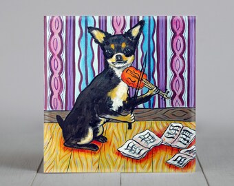 chihuahua playing the violin dog ar tile coaster gift - multiple sizes available