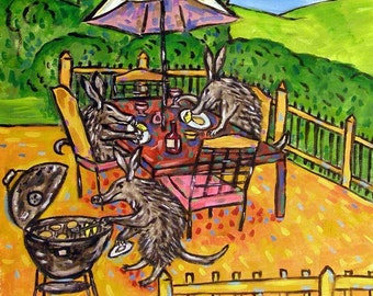 aardvark cook out - animal art - tile coaster - gift