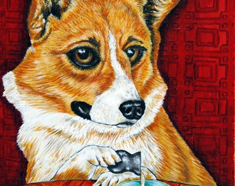 Corgi coffee, corgi art, corgi print, animal art, coffee animal, dog wall art, dog art print, dog canvas decor, animal art, animal decor