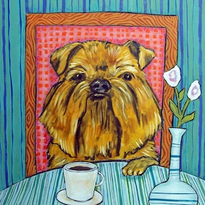 Stampa artistica del cane Grifone di Bruxelles al coffee shop su carta opaca o lucida