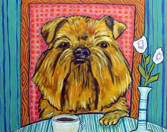 Brussels Griffon at the Coffee Shop - Dog Art Print, Giclee on Stretched Canvas