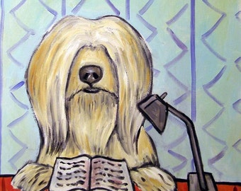 Tibetan Terrier dog coater tile - dog gift  - reading - multiple sizes