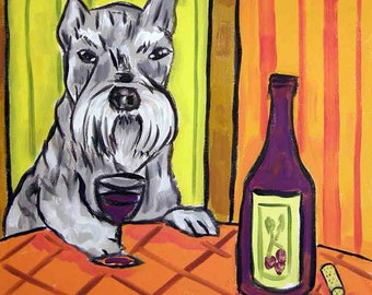 schnauzer at the wine bar dog art tile coaster gift - multple sizes
