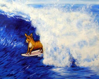 Basenji Surfing Dog art tile coaster  - animal dog decor