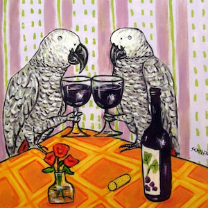 Afrikaans grijs bij de wijnbar dierenkunstdecorprint