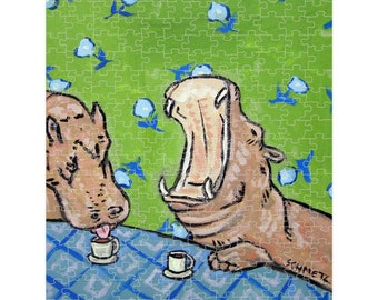 Hippo Coffee Jigsaw Puzzle - Hippo Art - Coffee Decor - Hippo Lover Gifts