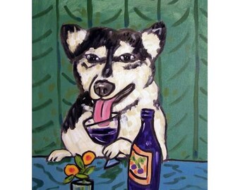Elk Hound art wine bar print - 13x19 - matte or glossy
