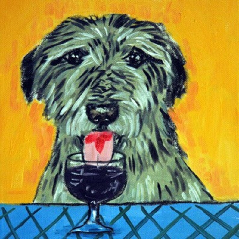 Golden Retriever art at the wine bar dog artwork tile coaster gift
